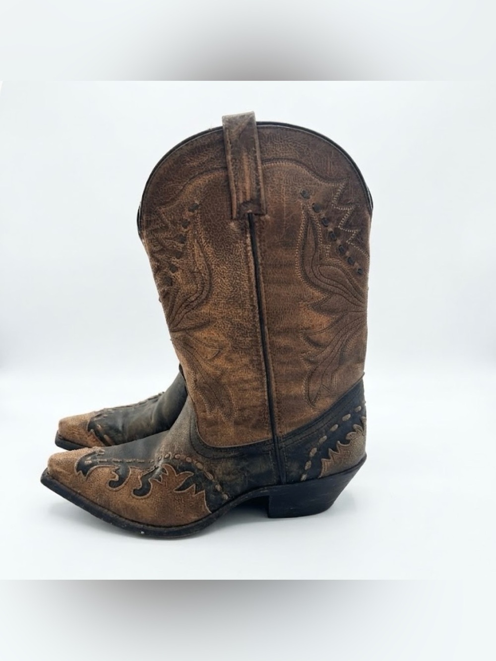 Laredo Brown Distressed Leather Western Ankle Boots size 10M